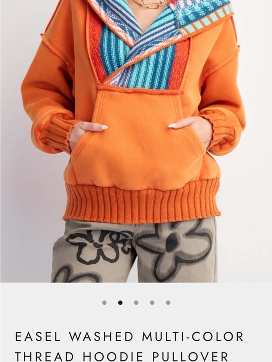 easel Tops - easel Orange Hoodie with Teal & Pink Striped Knit Trim